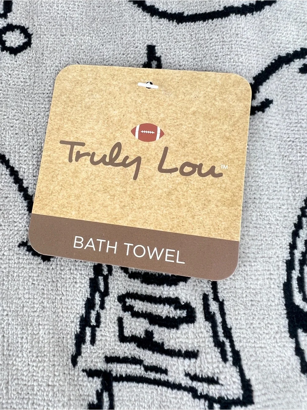 Truly Lou Bath Towels Fun Football Design Black Tan Soft Velour Cotton 6 Pc NEW